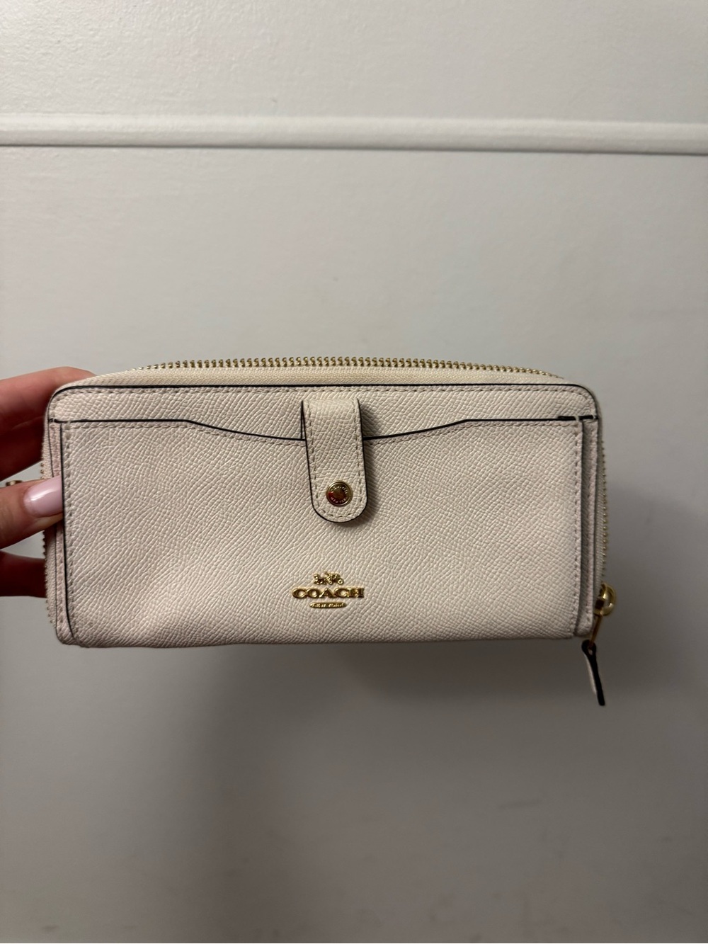 Coach Cream Zip Wallet with Gold Logo
